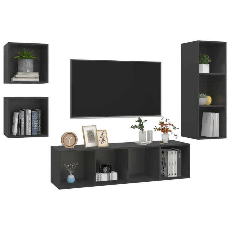 4 Piece TV Cabinet Set Grey Engineered Wood Payday Deals