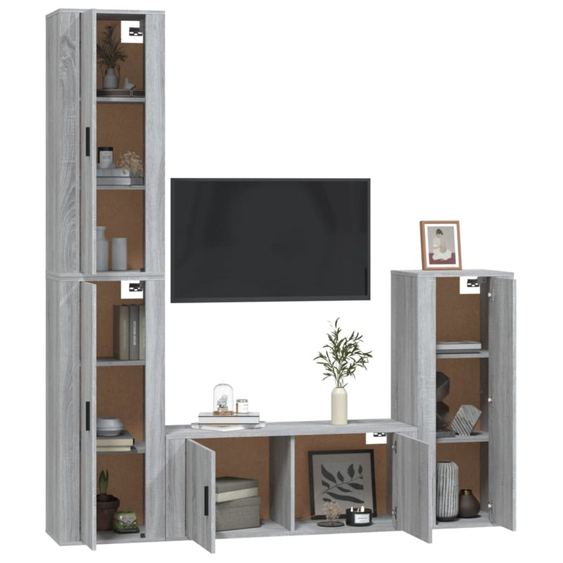 4 Piece TV Cabinet Set Grey Sonoma Engineered Wood Payday Deals
