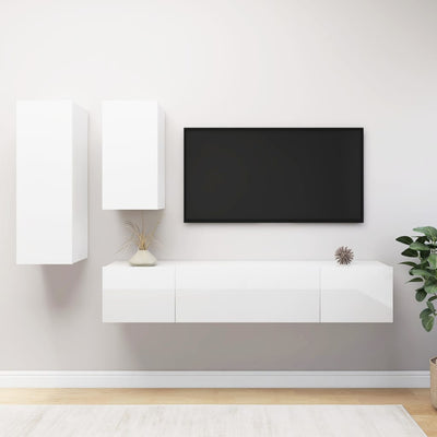 4 Piece TV Cabinet Set High Gloss White Engineered Wood