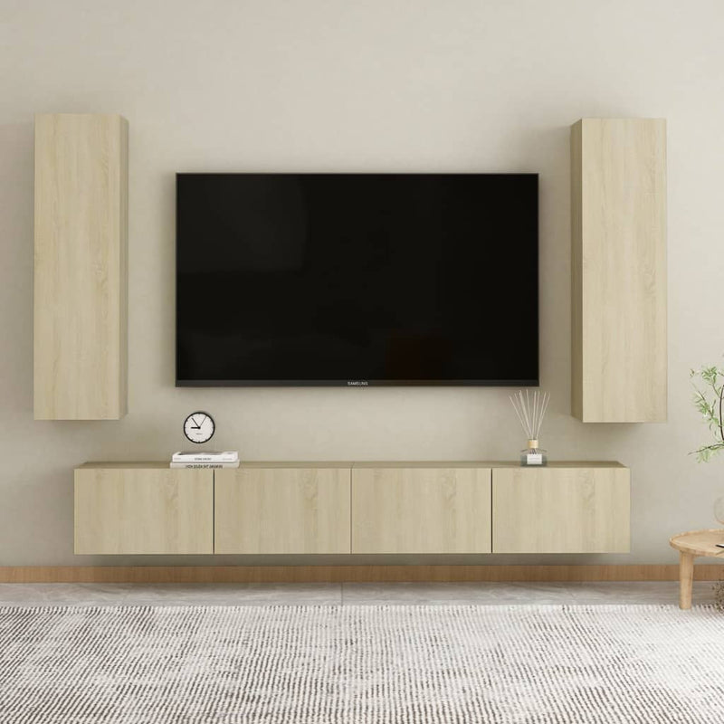 4 Piece TV Cabinet Set Sonoma Oak Engineered Wood Payday Deals