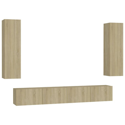 4 Piece TV Cabinet Set Sonoma Oak Engineered Wood Payday Deals