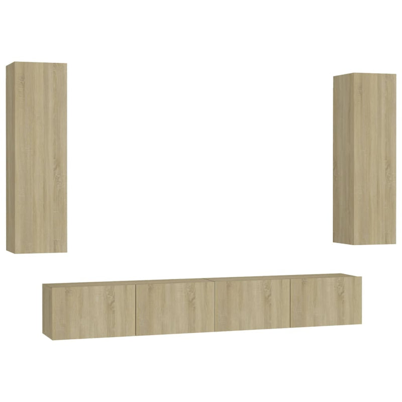 4 Piece TV Cabinet Set Sonoma Oak Engineered Wood Payday Deals