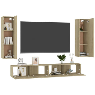 4 Piece TV Cabinet Set Sonoma Oak Engineered Wood Payday Deals