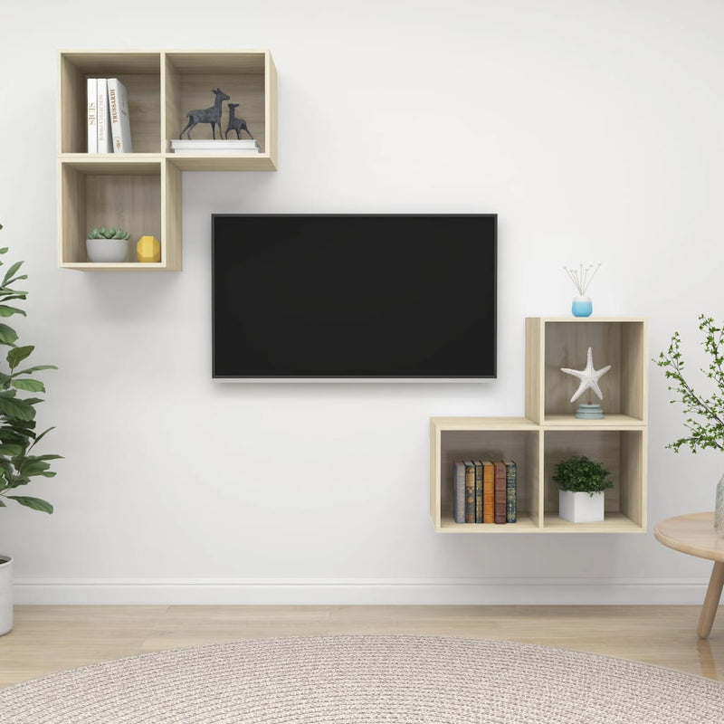 4 Piece TV Cabinet Set Sonoma Oak Engineered Wood Payday Deals