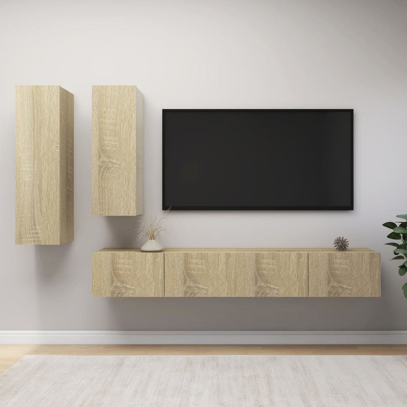 4 Piece TV Cabinet Set Sonoma Oak Engineered Wood Payday Deals