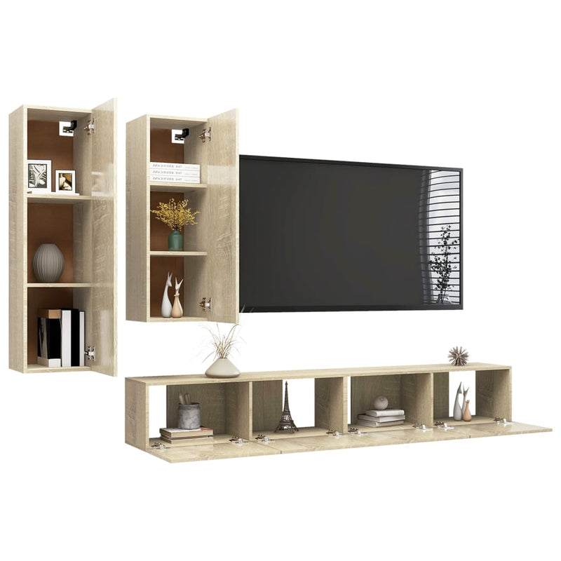 4 Piece TV Cabinet Set Sonoma Oak Engineered Wood Payday Deals