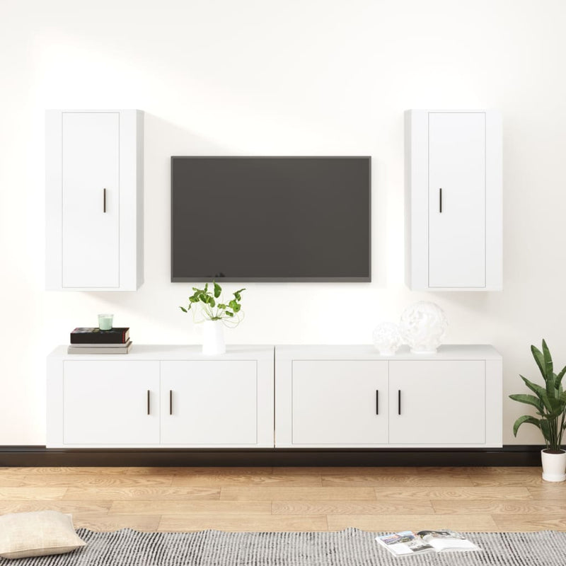 4 Piece TV Cabinet Set White Engineered Wood Payday Deals