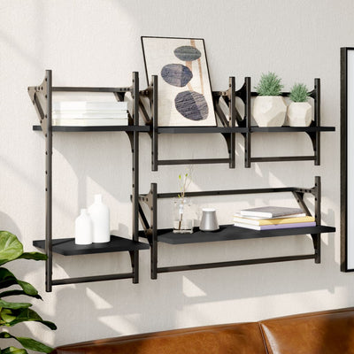 4 Piece Wall Shelf Set with Bars Black Engineered Wood Payday Deals