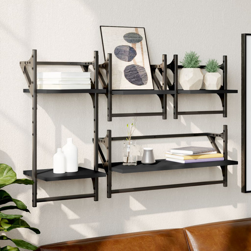 4 Piece Wall Shelf Set with Bars Black Engineered Wood Payday Deals