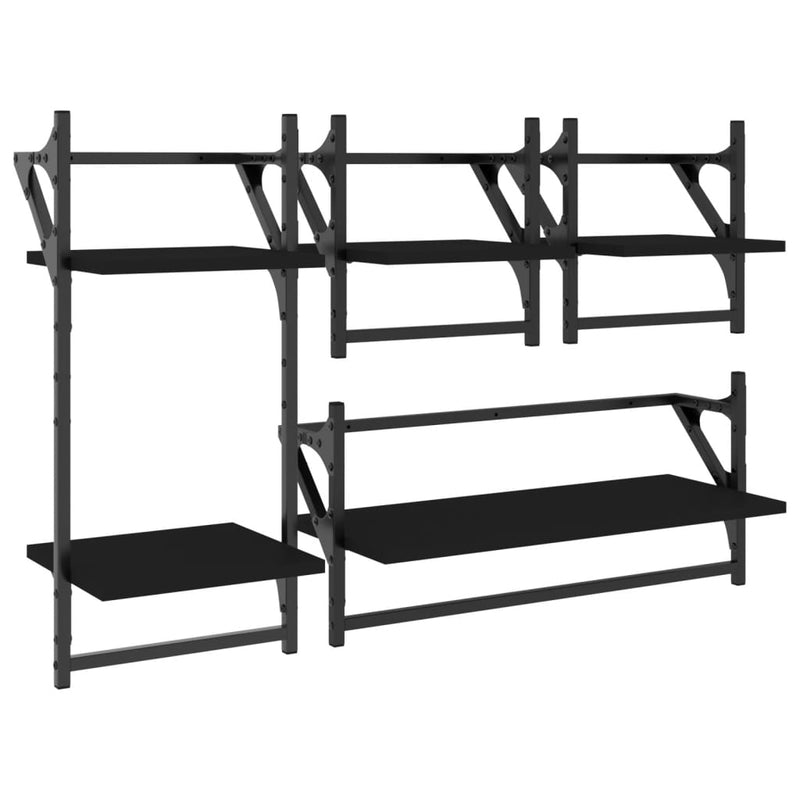4 Piece Wall Shelf Set with Bars Black Engineered Wood Payday Deals
