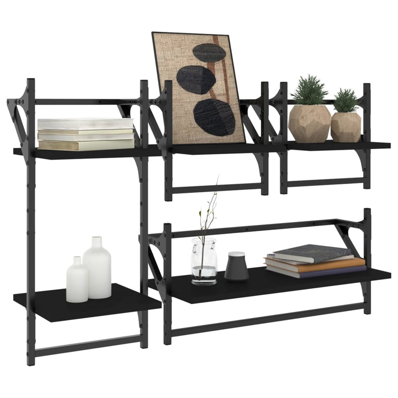 4 Piece Wall Shelf Set with Bars Black Engineered Wood Payday Deals