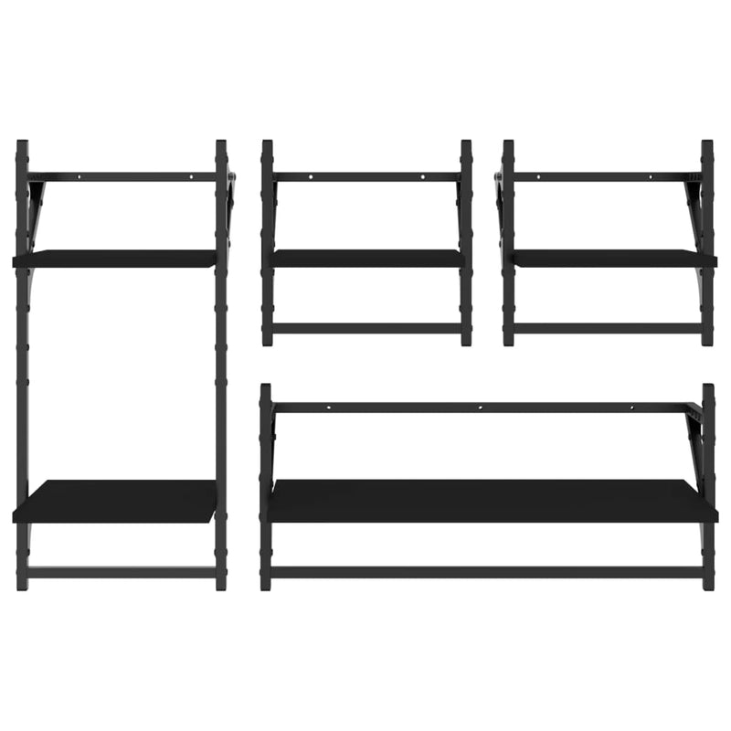 4 Piece Wall Shelf Set with Bars Black Engineered Wood Payday Deals
