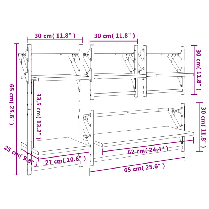 4 Piece Wall Shelf Set with Bars Black Engineered Wood Payday Deals