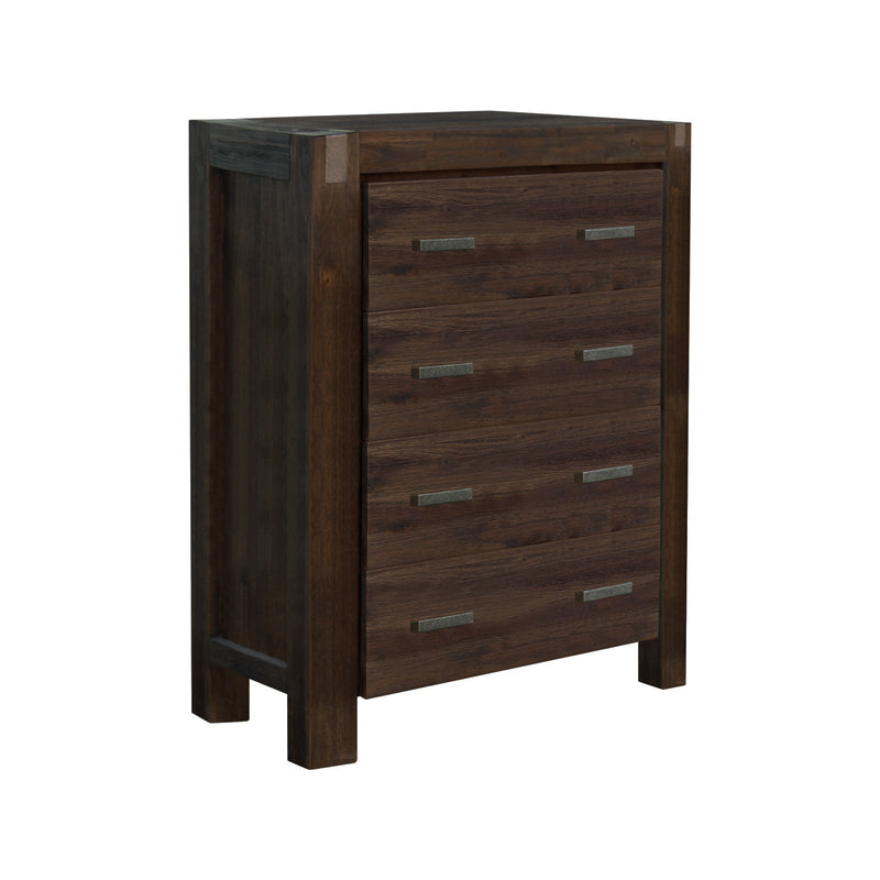 4 Pieces Bedroom Suite in Solid Wood Veneered Acacia Construction Timber Slat Queen Size Chocolate Colour Bed, Bedside Table & Tallboy Payday Deals