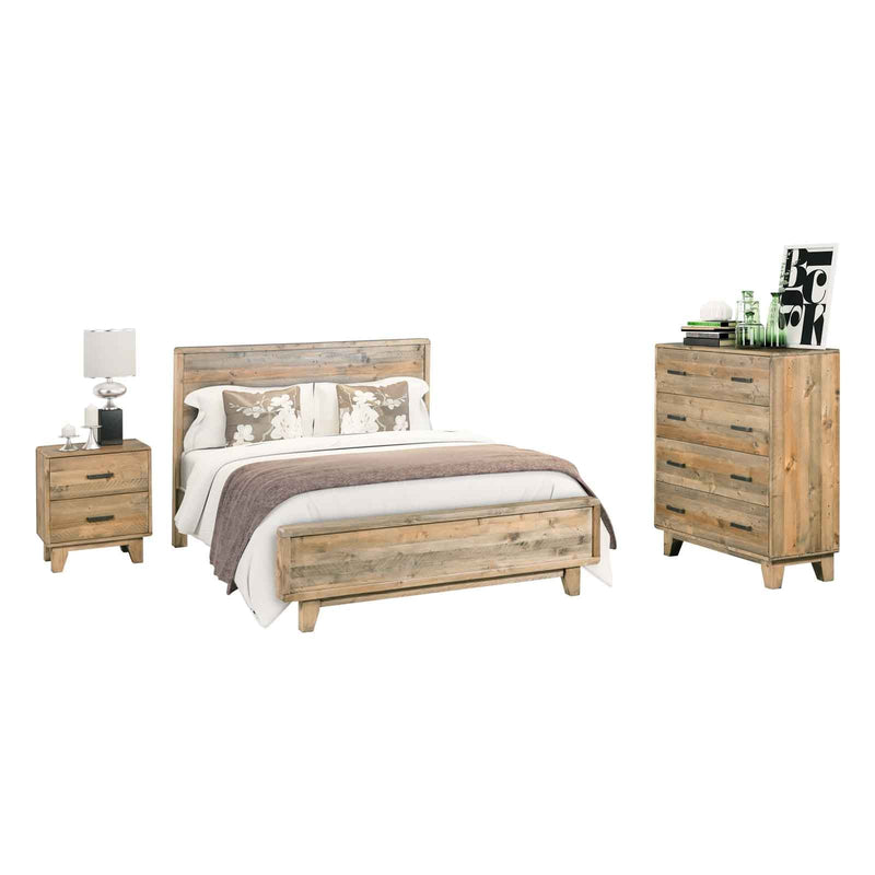 4 Pieces Bedroom Suite Queen Size in Solid Wood Antique Design Light Brown Bed, Bedside Table & Tallboy Payday Deals