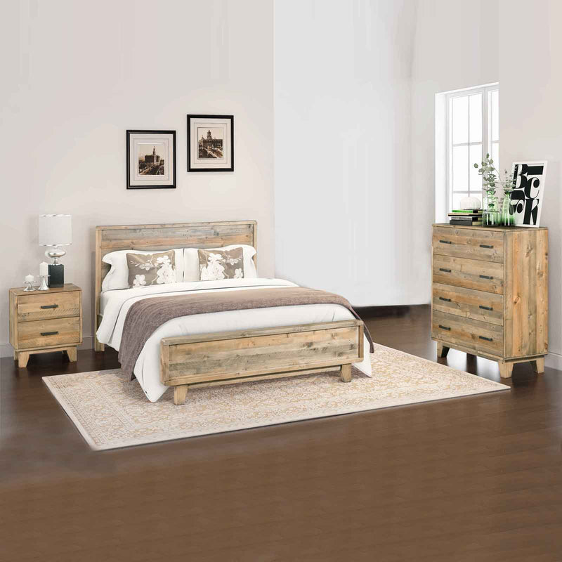 4 Pieces Bedroom Suite Queen Size in Solid Wood Antique Design Light Brown Bed, Bedside Table & Tallboy Payday Deals