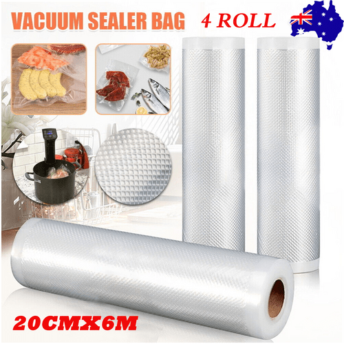 4 Roll VACUUM FOOD SEALER BAGS SAVER SEAL ROLLS STORAGE COMMERCIAL HEAT GRADE 20CMX6M Payday Deals