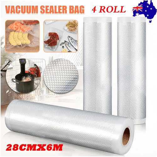 4 Roll VACUUM FOOD SEALER BAGS SAVER SEAL ROLLS STORAGE COMMERCIAL HEAT GRADE 28CMX6M Payday Deals