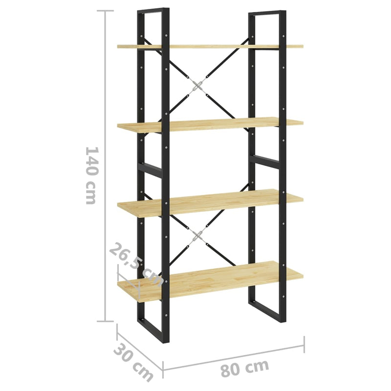 4-Tier Book Cabinet 80x30x140 cm Solid Pine Wood Payday Deals