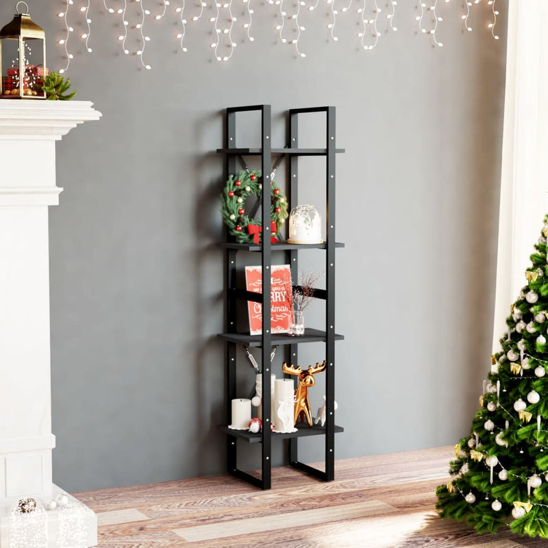 4-Tier Book Cabinet Black 40x30x140 cm Solid Pine Wood Payday Deals
