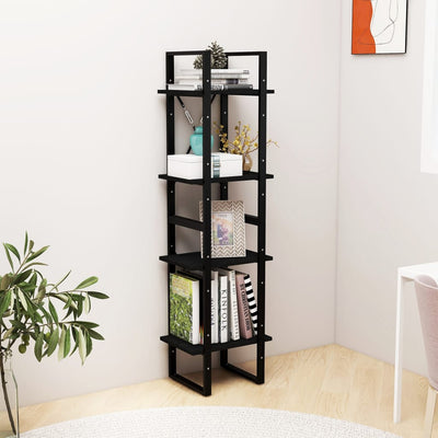 4-Tier Book Cabinet Black 40x30x140 cm Solid Pine Wood Payday Deals