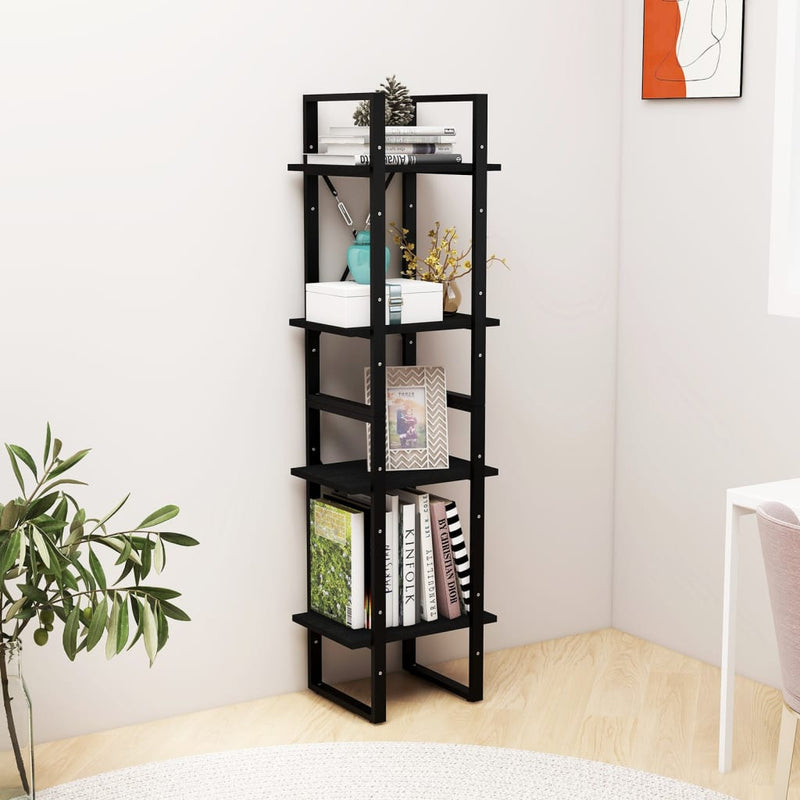 4-Tier Book Cabinet Black 40x30x140 cm Solid Pine Wood Payday Deals