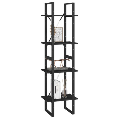 4-Tier Book Cabinet Black 40x30x140 cm Solid Pine Wood Payday Deals