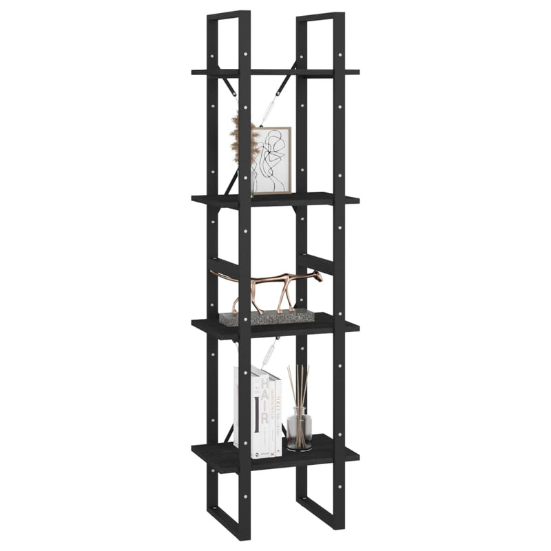 4-Tier Book Cabinet Black 40x30x140 cm Solid Pine Wood Payday Deals