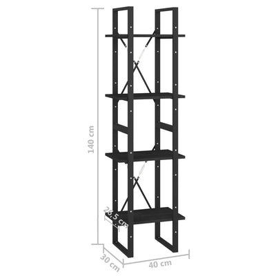 4-Tier Book Cabinet Black 40x30x140 cm Solid Pine Wood Payday Deals