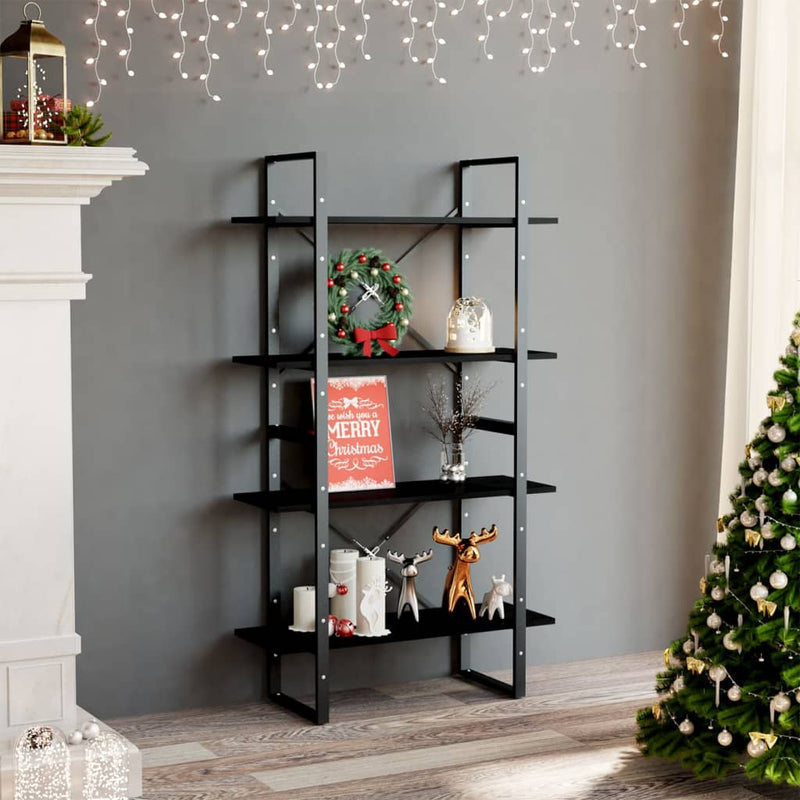 4-Tier Book Cabinet Black 80x30x140 cm Solid Pine Wood Payday Deals