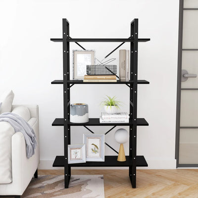 4-Tier Book Cabinet Black 80x30x140 cm Solid Pine Wood Payday Deals
