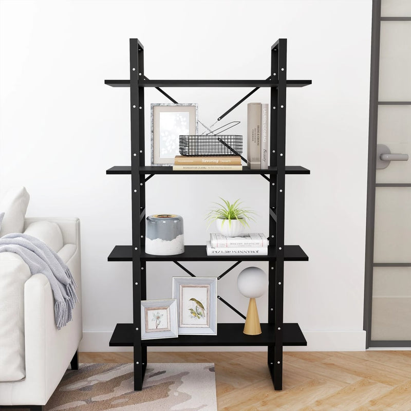 4-Tier Book Cabinet Black 80x30x140 cm Solid Pine Wood Payday Deals