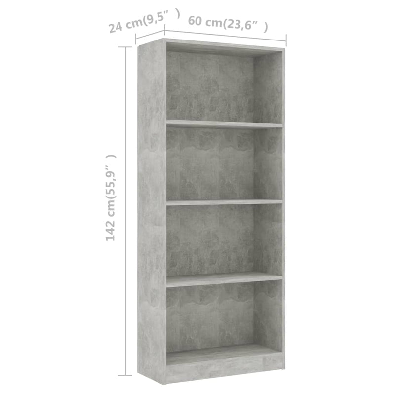 4-Tier Book Cabinet Concrete Grey 60x24x142 cm Engineered Wood Payday Deals