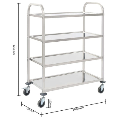 4-Tier Kitchen Trolley 107x55x125 cm Stainless Steel Payday Deals