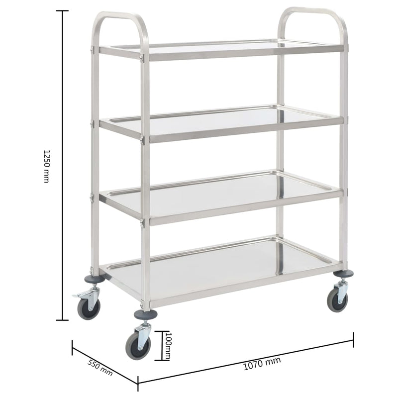 4-Tier Kitchen Trolley 107x55x125 cm Stainless Steel Payday Deals