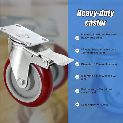 4 X 5" Heavy Duty 400kg Swivel Castor Wheels Trolley Furniture Caster All Brake Payday Deals