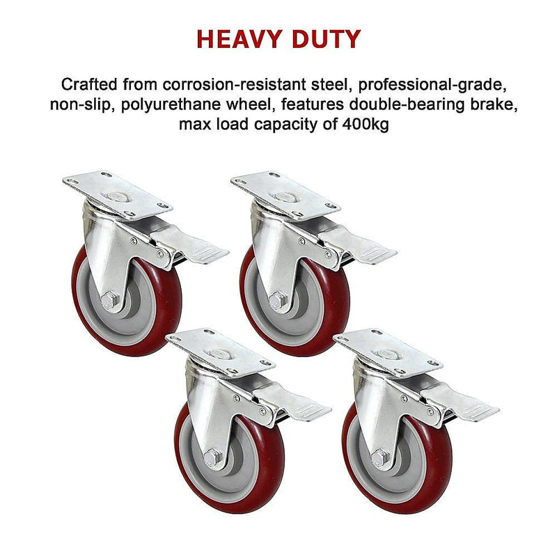 4 X 5" Heavy Duty 400kg Swivel Castor Wheels Trolley Furniture Caster All Brake Payday Deals