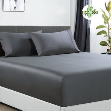 400 thread count bamboo cotton 1 fitted sheet with 2 pillowcases double charcoal Payday Deals