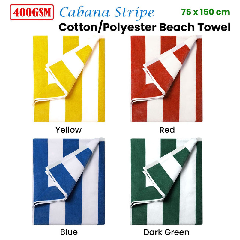 400GSM Cabana Stripe Cotton Polyester Beach Towel Dark Green Payday Deals