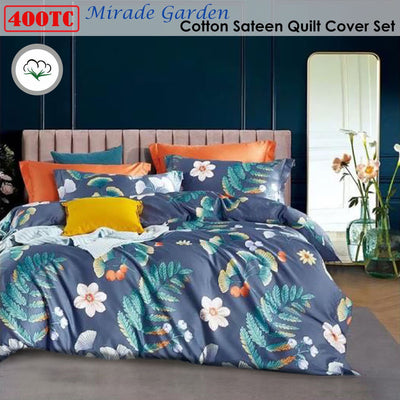 400TC Cotton Sateen Quilt Cover Set Mirade Garden King Payday Deals