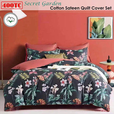 400TC Cotton Sateen Quilt Cover Set Secret Garden King Payday Deals