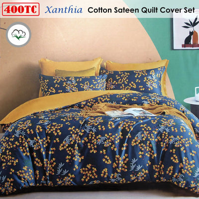 400TC Cotton Sateen Quilt Cover Set Xanthia King Payday Deals