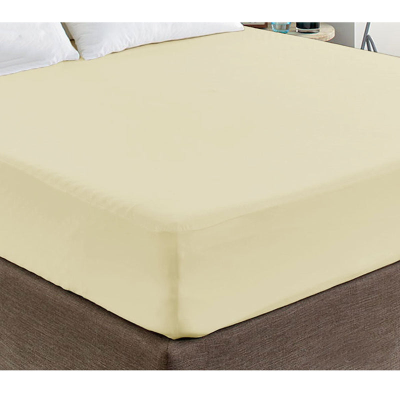 400TC Cream 100% Cotton Sateen Fitted Sheet King Payday Deals