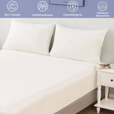 400TC Thread Count Queen 100% Cotton Fitted Bed Sheet & 2 Pillow Case Set in White Payday Deals