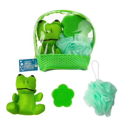 Fun in the Bath Frog Shaped Animal Mesh Plush Sponge And Loofa Bath Gift Set