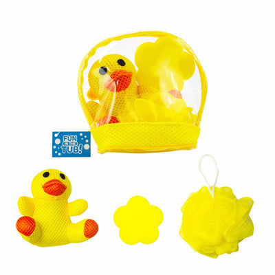 Fun in the Bath Duck Shaped Animal Mesh Plush Sponge And Loofa Bath Gift Set