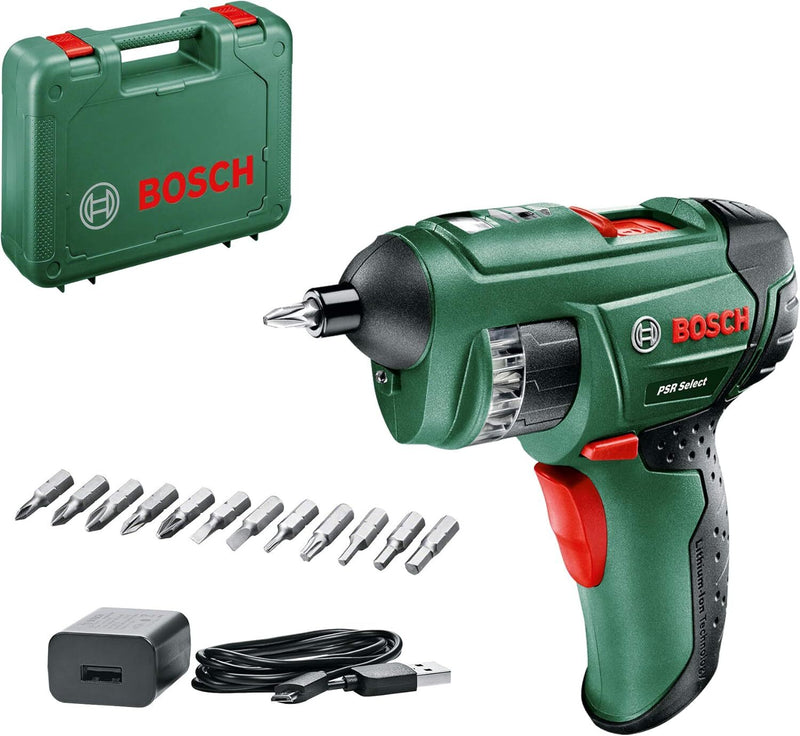 Bosch 3.6V Cordless Electric Screwdriver Gun with 12 Screwdriver Bits & Case (PSR Select)