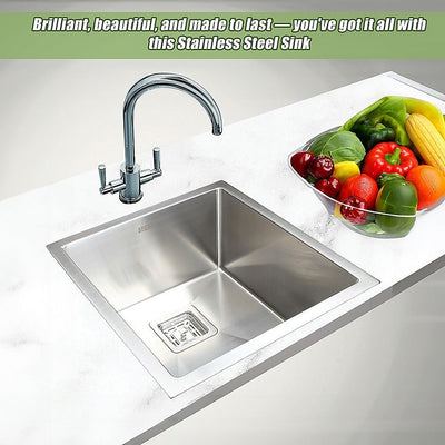 430x455mm Handmade 1.5mm Stainless Steel Undermount / Topmount Kitchen Sink with Square Waste Payday Deals