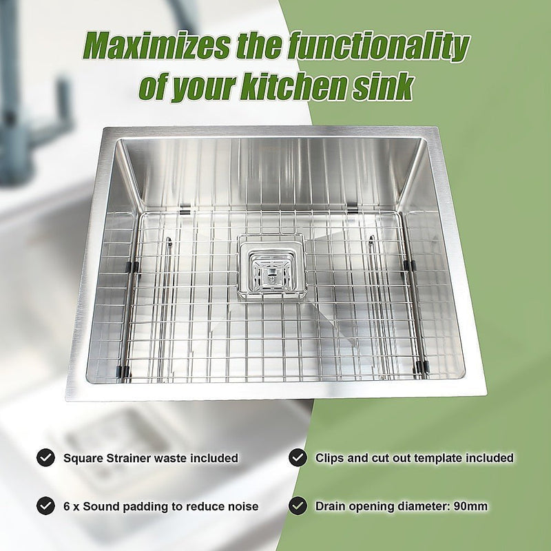 430x455mm Handmade 1.5mm Stainless Steel Undermount / Topmount Kitchen Sink with Square Waste Payday Deals