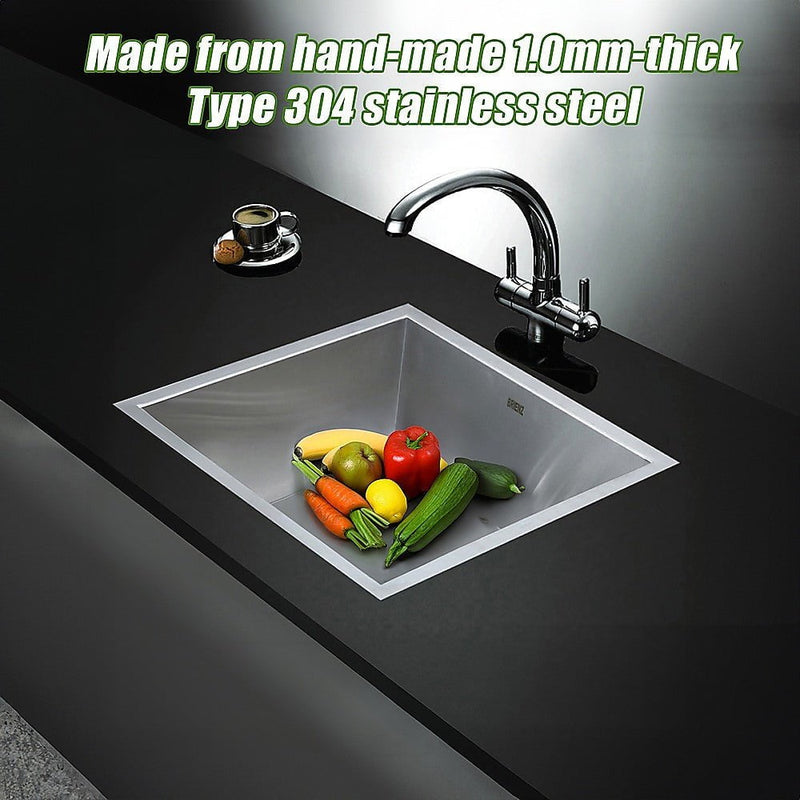 440x440mm Handmade Stainless Steel Undermount / Topmount Kitchen Laundry Sink with Waste Payday Deals